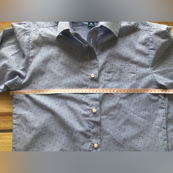 Blue Chaps Cotton Long Sleeve Button Down small lines and dots - Picture 7 of 9